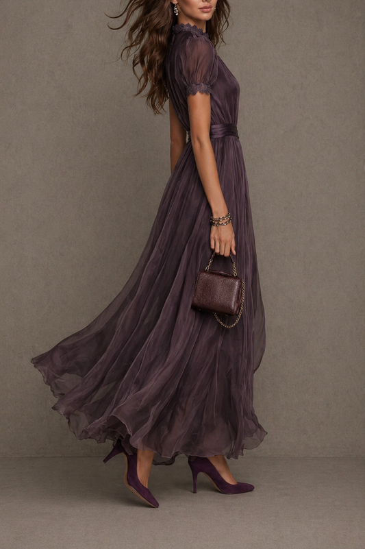 Leticia - Vestido largo de gasa vintage elegante