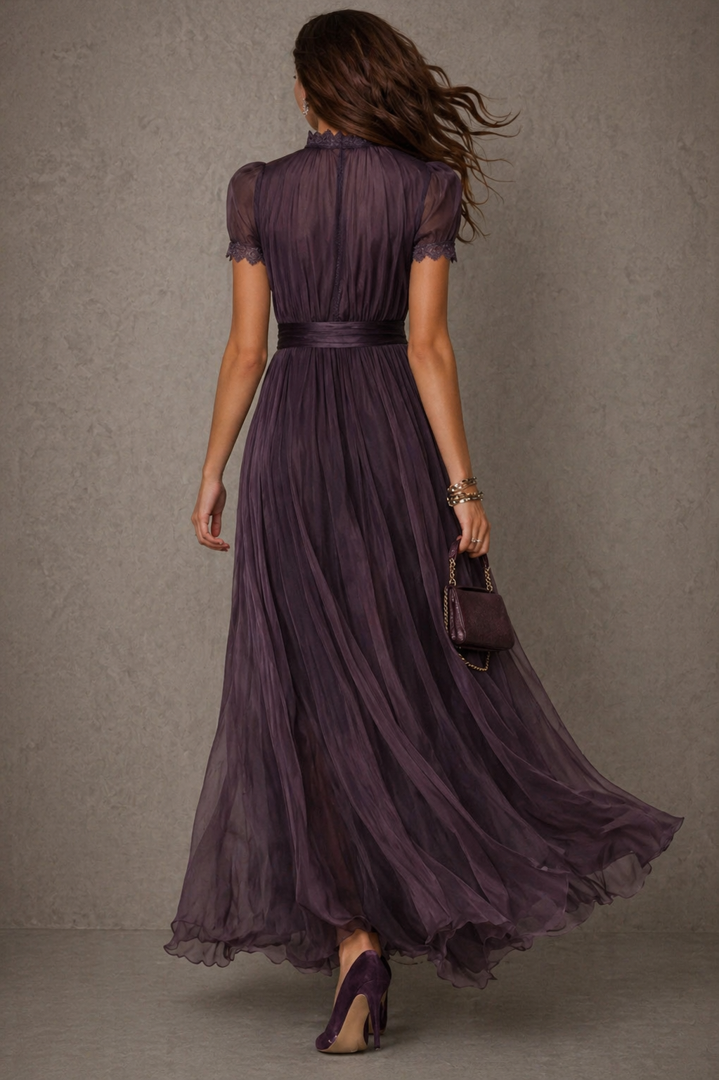 Leticia - Vestido largo de gasa vintage elegante