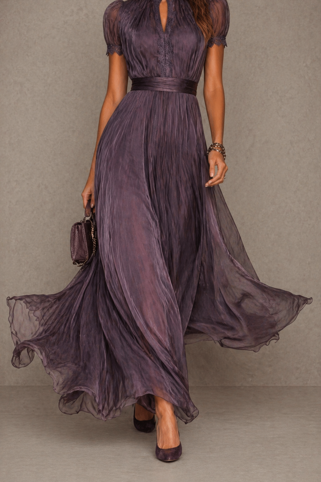 Leticia - Vestido largo de gasa vintage elegante