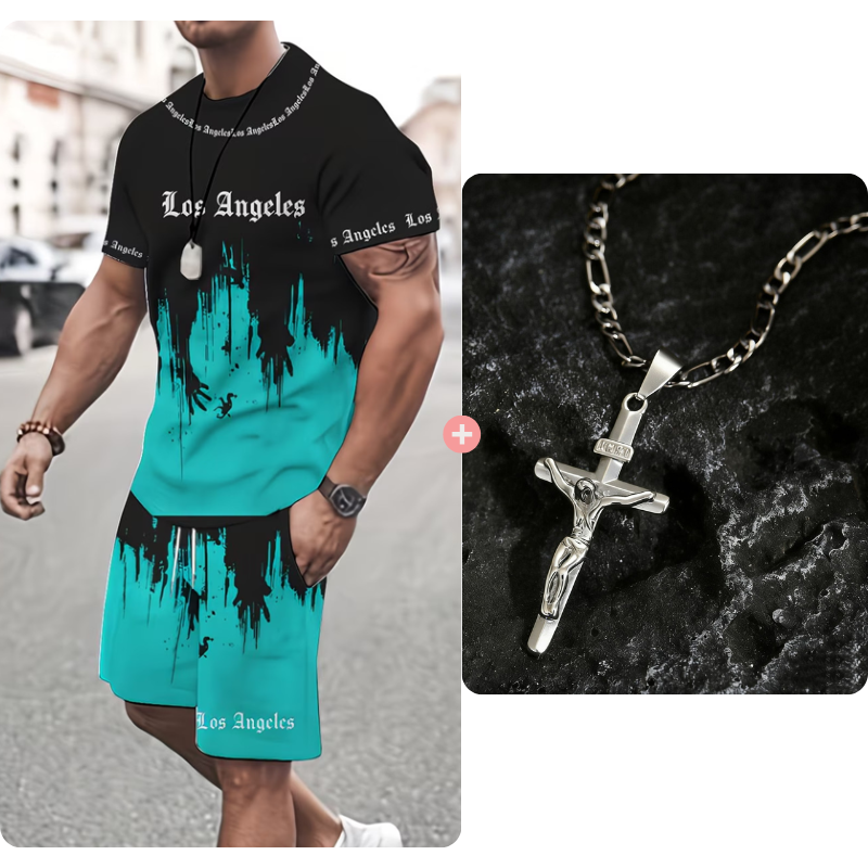 Andrés - Conjunto de hombre con camiseta estampada y pantalón corto: cómodo, fresco y perfecto para verano.