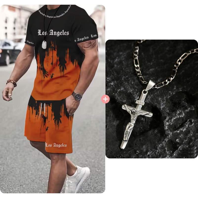 Andrés - Conjunto de hombre con camiseta estampada y pantalón corto: cómodo, fresco y perfecto para verano.