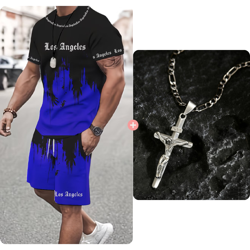 Andrés - Conjunto de hombre con camiseta estampada y pantalón corto: cómodo, fresco y perfecto para verano.