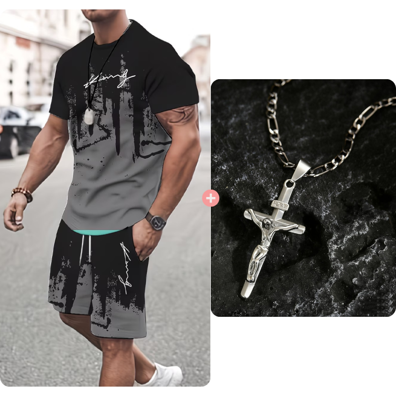 Andrés - Conjunto de hombre con camiseta estampada y pantalón corto: cómodo, fresco y perfecto para verano.