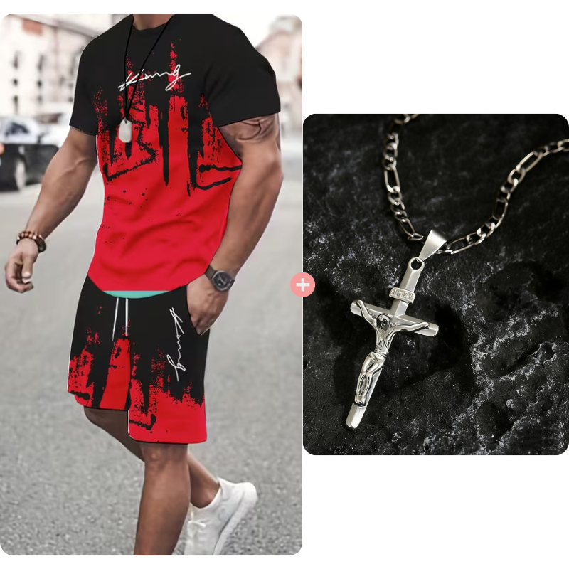 Andrés - Conjunto de hombre con camiseta estampada y pantalón corto: cómodo, fresco y perfecto para verano.