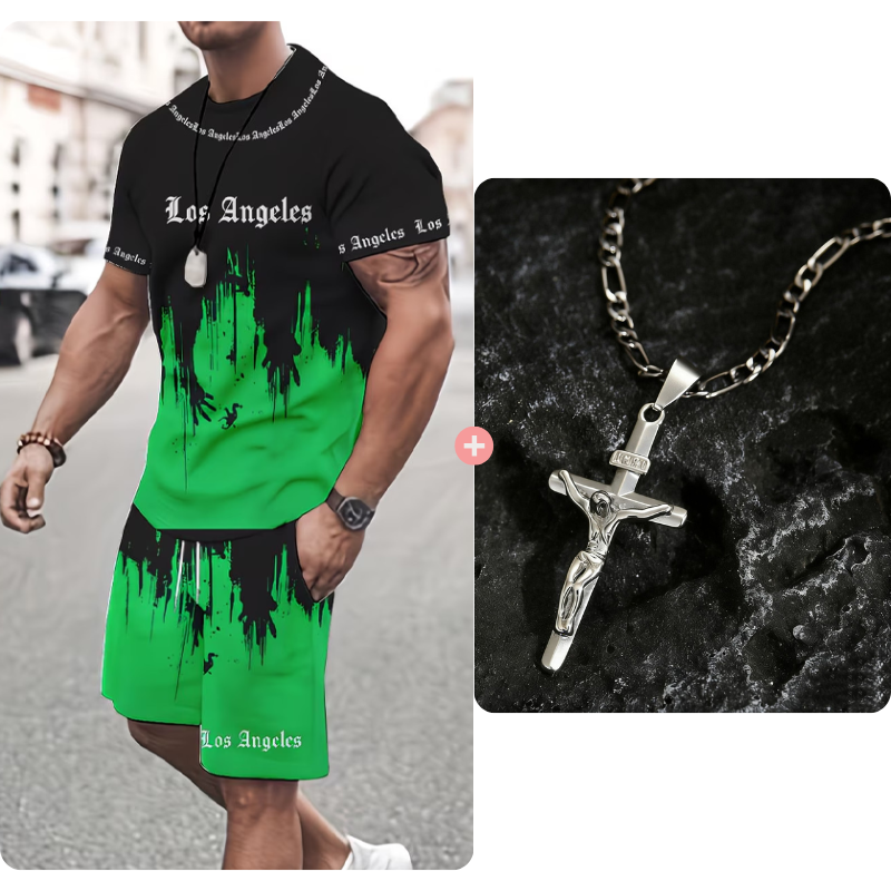 Andrés - Conjunto de hombre con camiseta estampada y pantalón corto: cómodo, fresco y perfecto para verano.