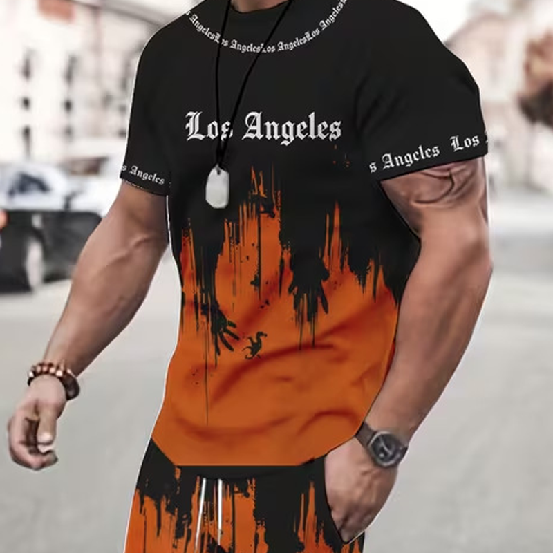Andrés - Conjunto de hombre con camiseta estampada y pantalón corto: cómodo, fresco y perfecto para verano.