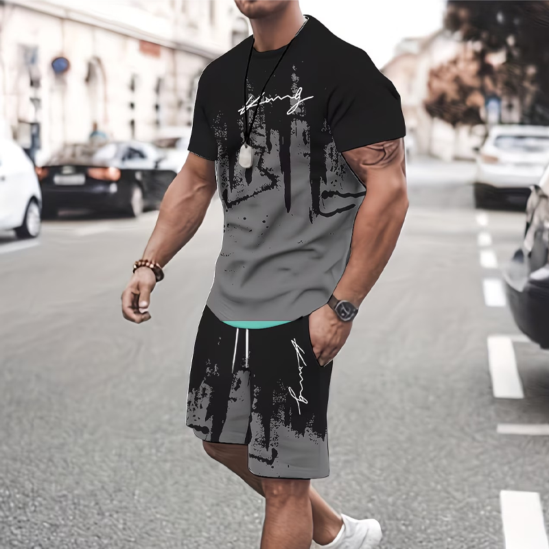 Andrés - Conjunto de hombre con camiseta estampada y pantalón corto: cómodo, fresco y perfecto para verano.