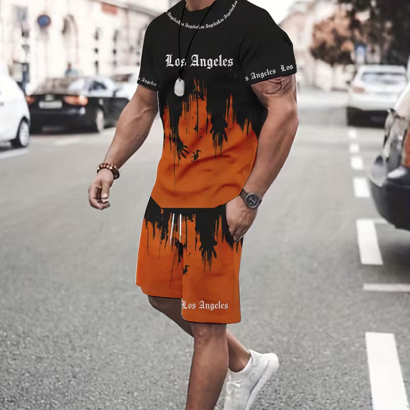 Andrés - Conjunto de hombre con camiseta estampada y pantalón corto: cómodo, fresco y perfecto para verano.