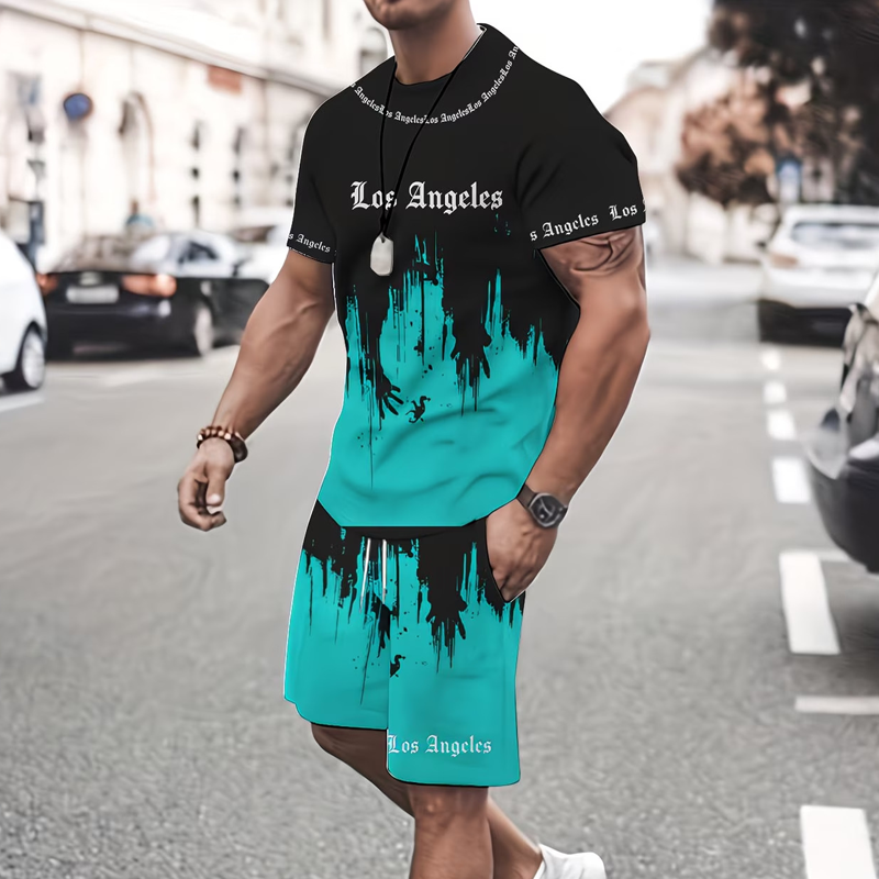 Andrés - Conjunto de hombre con camiseta estampada y pantalón corto: cómodo, fresco y perfecto para verano.