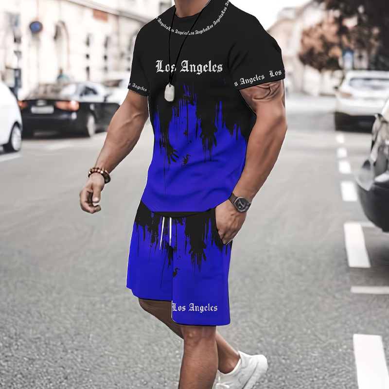 Andrés - Conjunto de hombre con camiseta estampada y pantalón corto: cómodo, fresco y perfecto para verano.