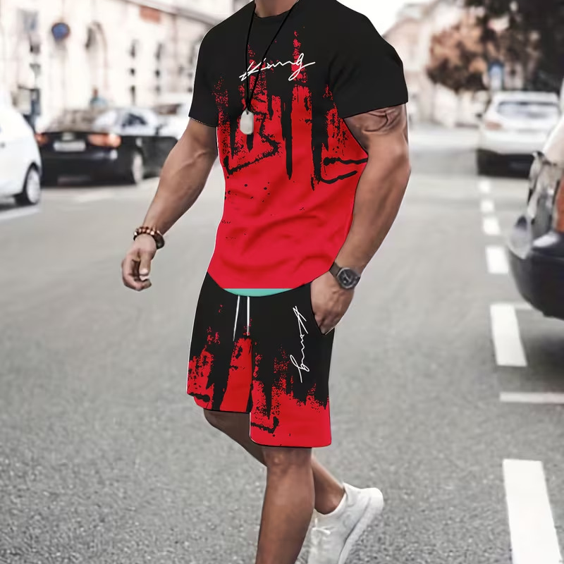 Andrés - Conjunto de hombre con camiseta estampada y pantalón corto: cómodo, fresco y perfecto para verano.