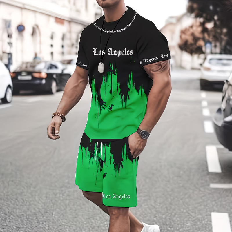 Andrés - Conjunto de hombre con camiseta estampada y pantalón corto: cómodo, fresco y perfecto para verano.
