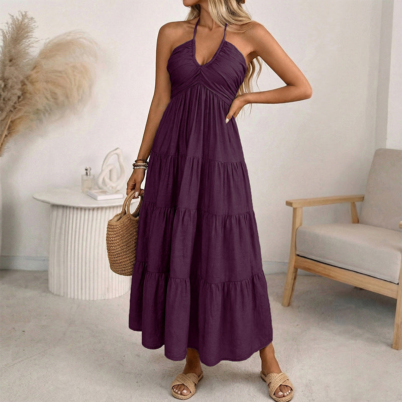 🌴 NUR FÜR BEGRENZTE ZEIT: 50 % RABATT! 👗 Maxikleid für Damen mit Neckholder und rückenfreiem Ausschnitt – gestuft, fließend, im Resort-Stil 🌺