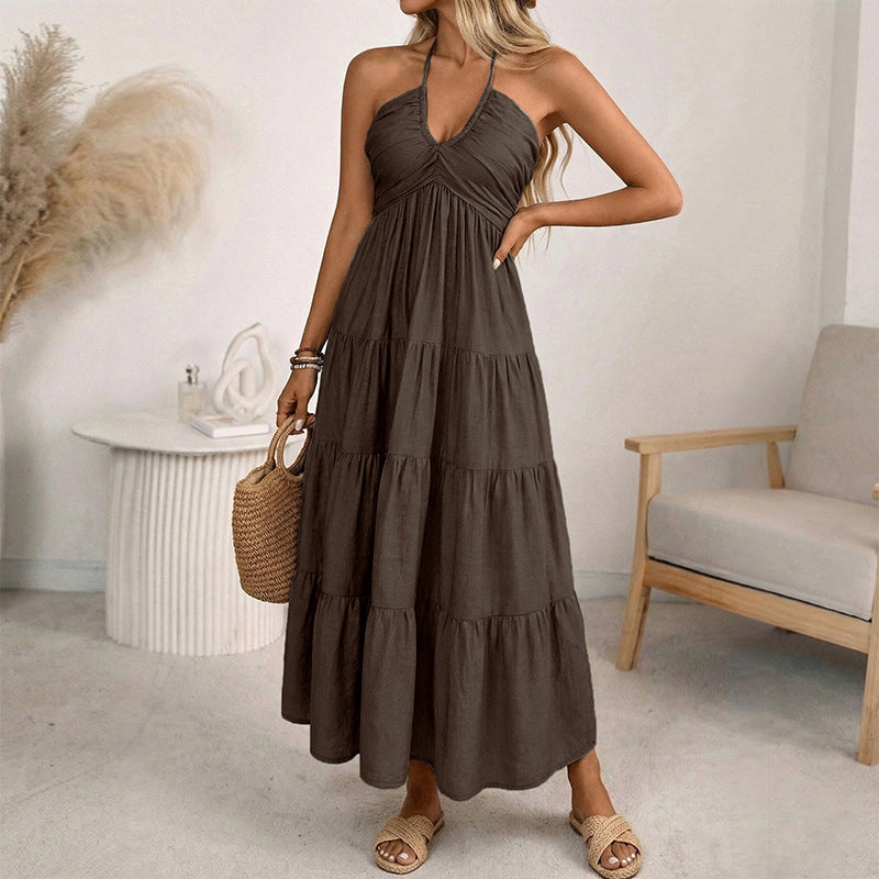 🌴 NUR FÜR BEGRENZTE ZEIT: 50 % RABATT! 👗 Maxikleid für Damen mit Neckholder und rückenfreiem Ausschnitt – gestuft, fließend, im Resort-Stil 🌺